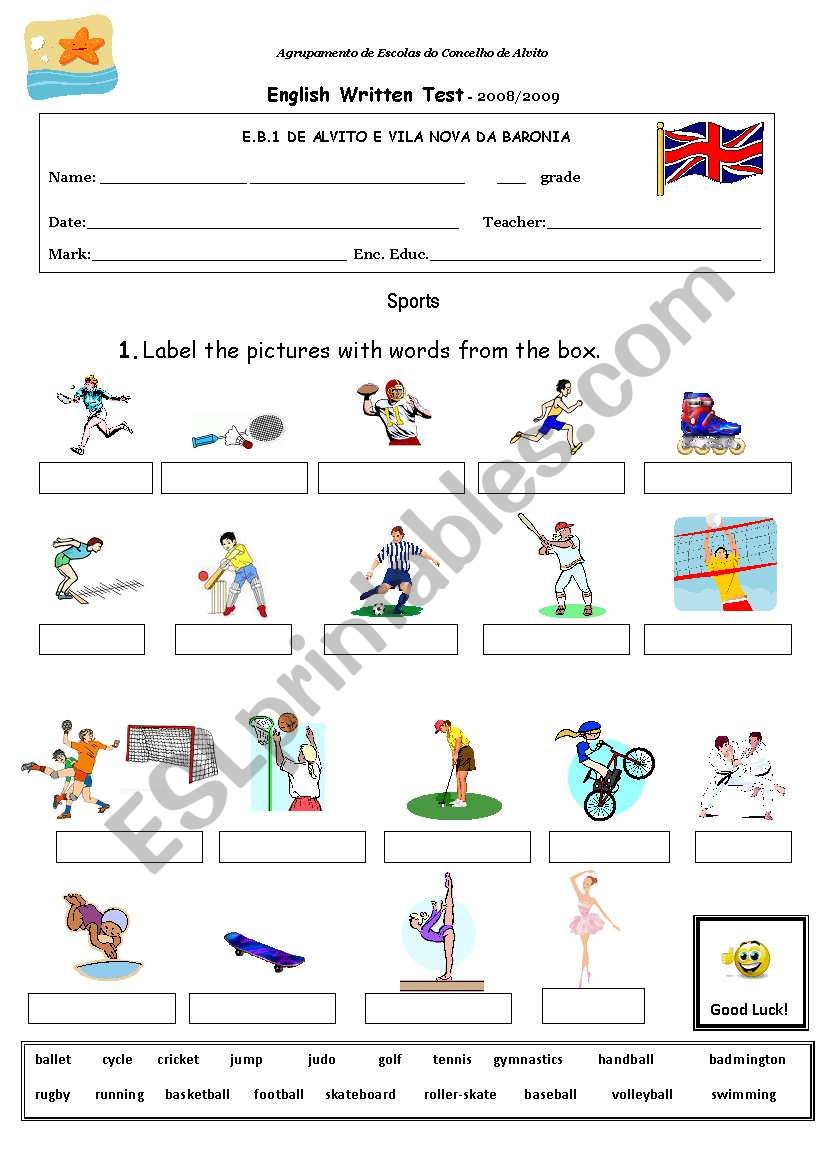 Sports- Written tes  worksheet
