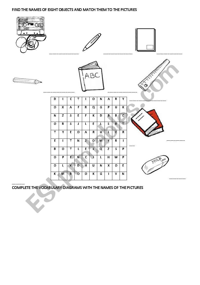 school objects worksheet