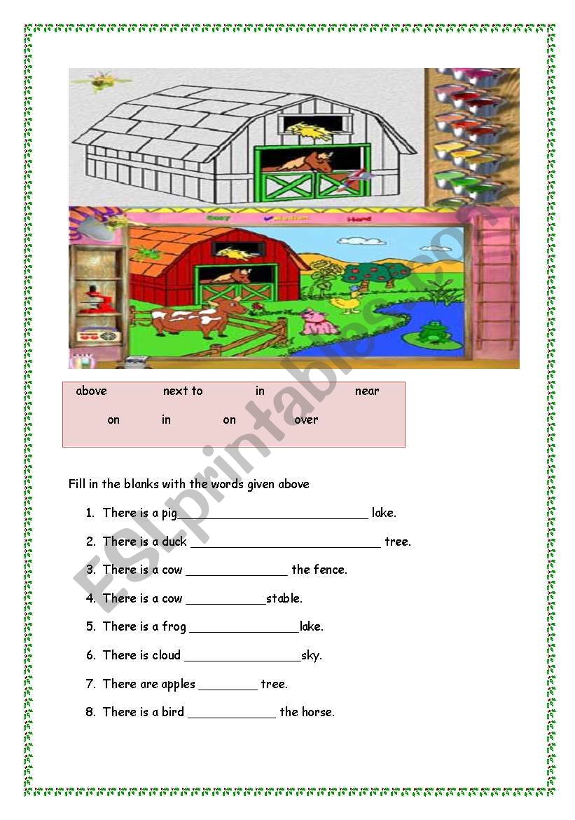 prepositions : in- on- under- above- next to- bear- over