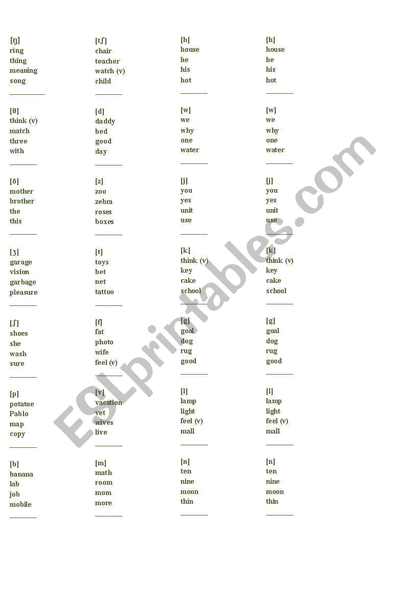 Practicing sounds worksheet