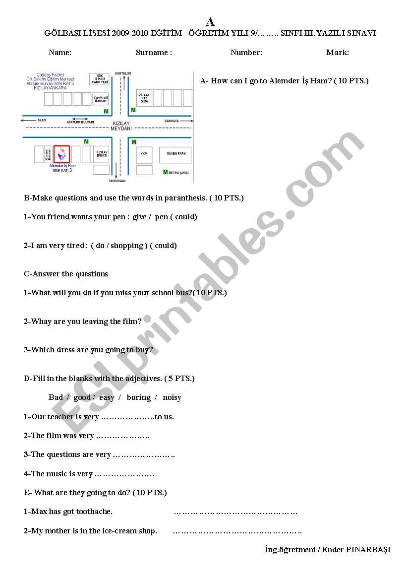 intermediate level exam worksheet