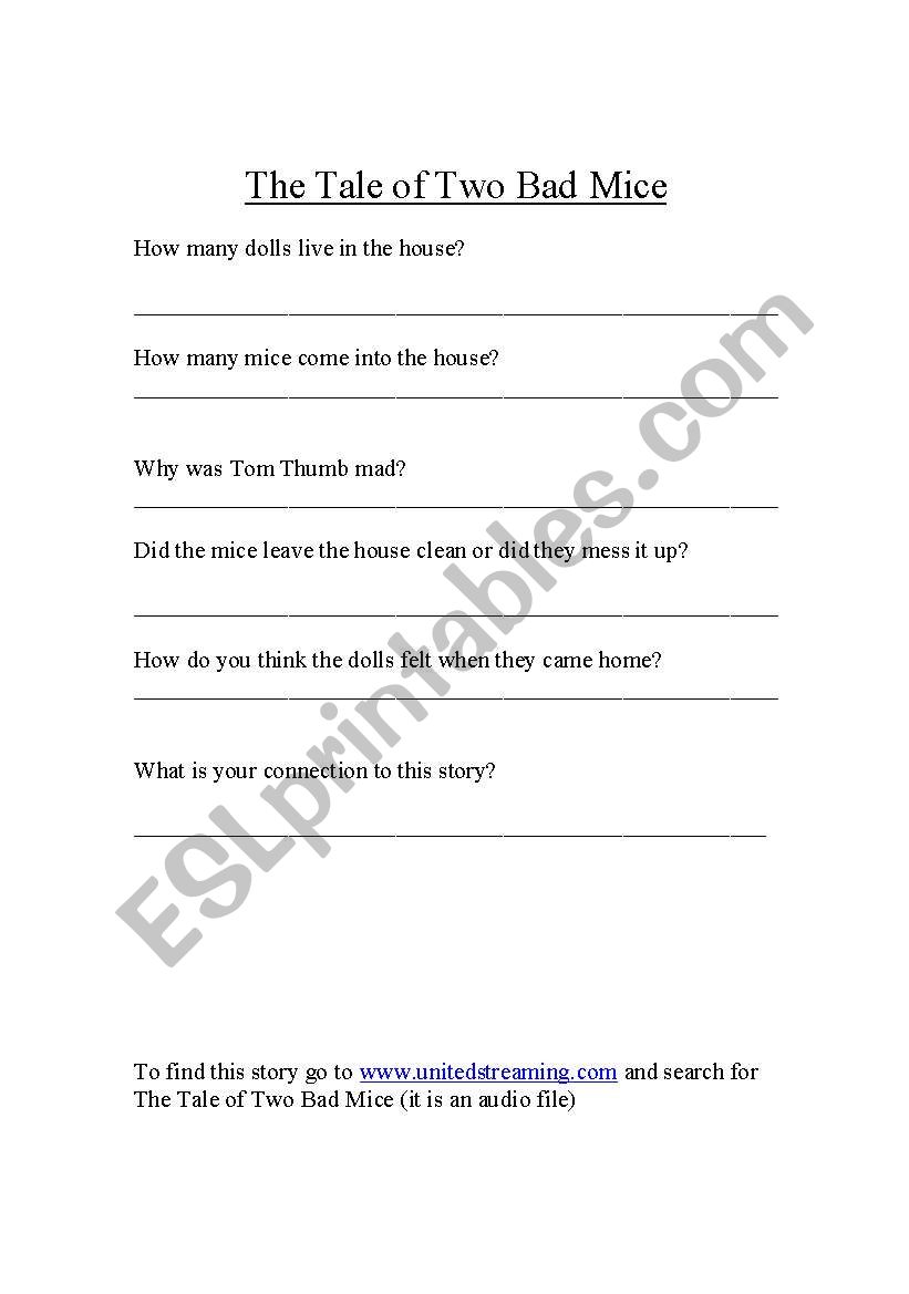 The Tale of Two Bad Mice worksheet
