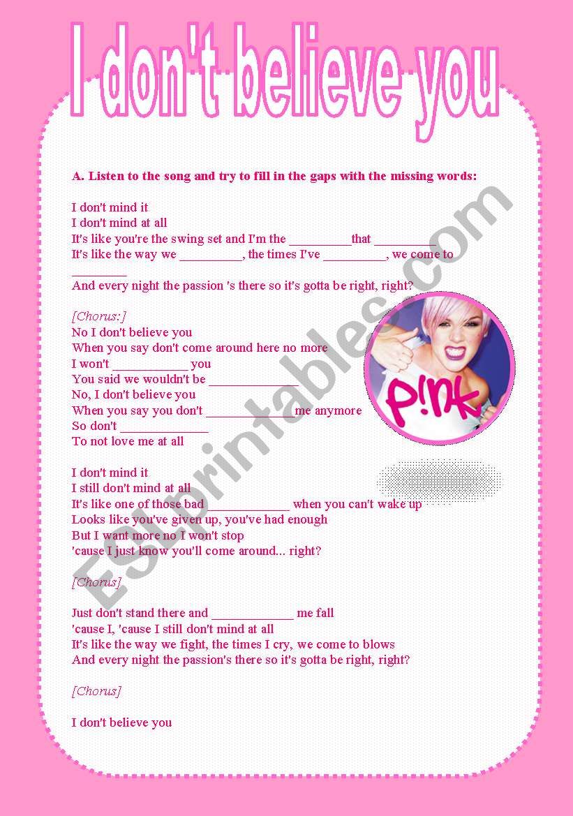 Listening exercise with PINK worksheet