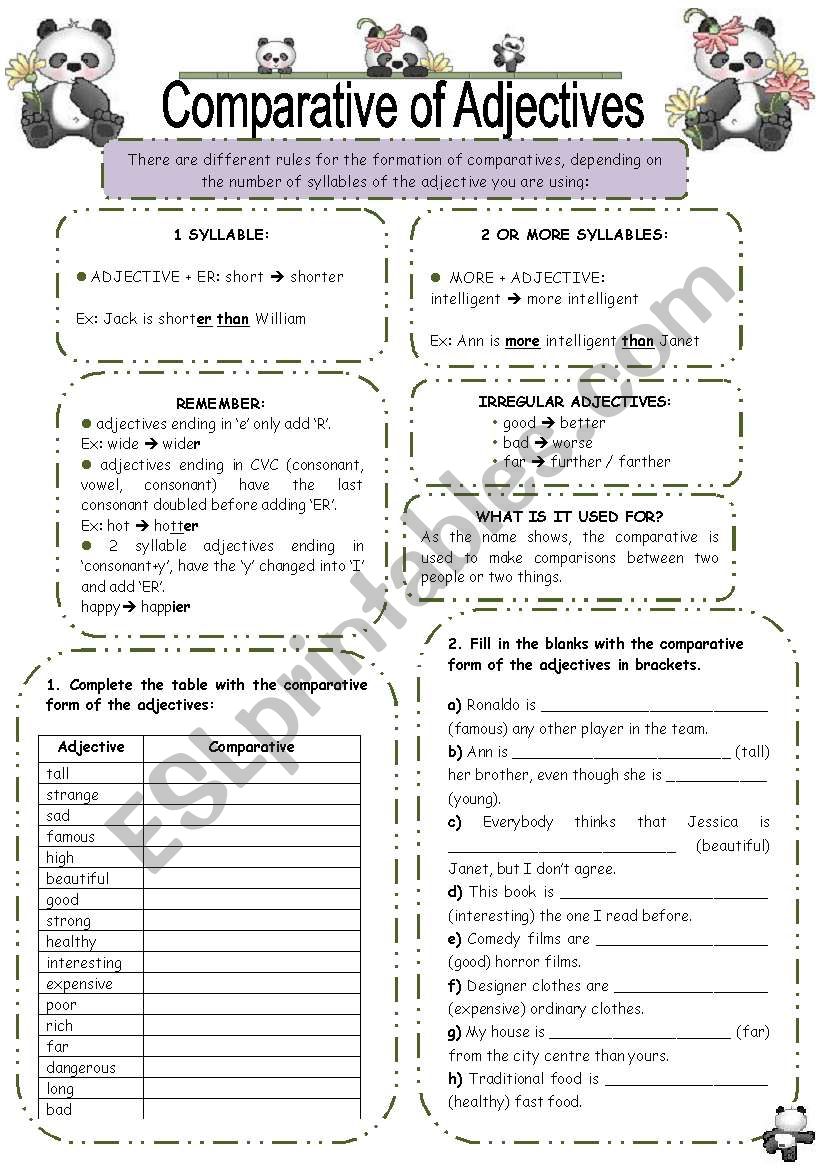 COMPARATIVE OF ADJECTIVES EXERCISES