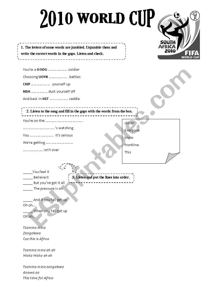 Wka Waka - ShakiraÂ´s song worksheet