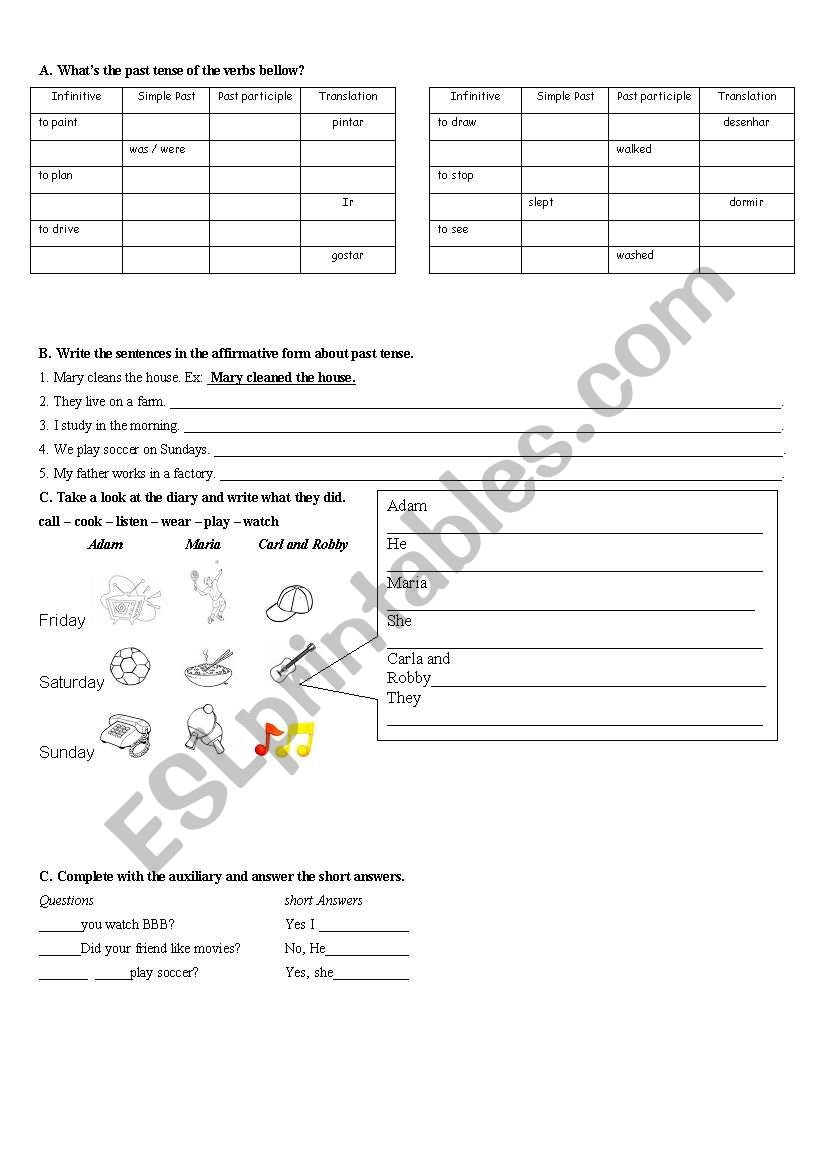 simple past tense worksheet