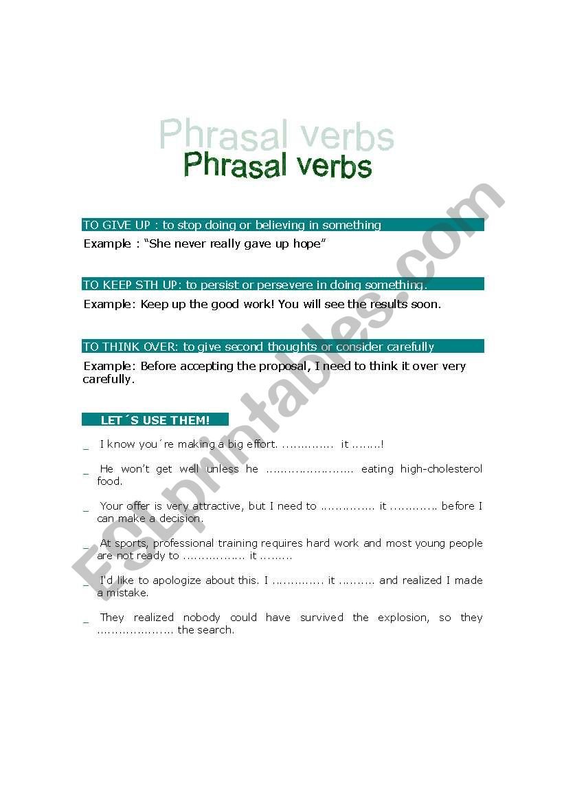 Phrasal verbs worksheet
