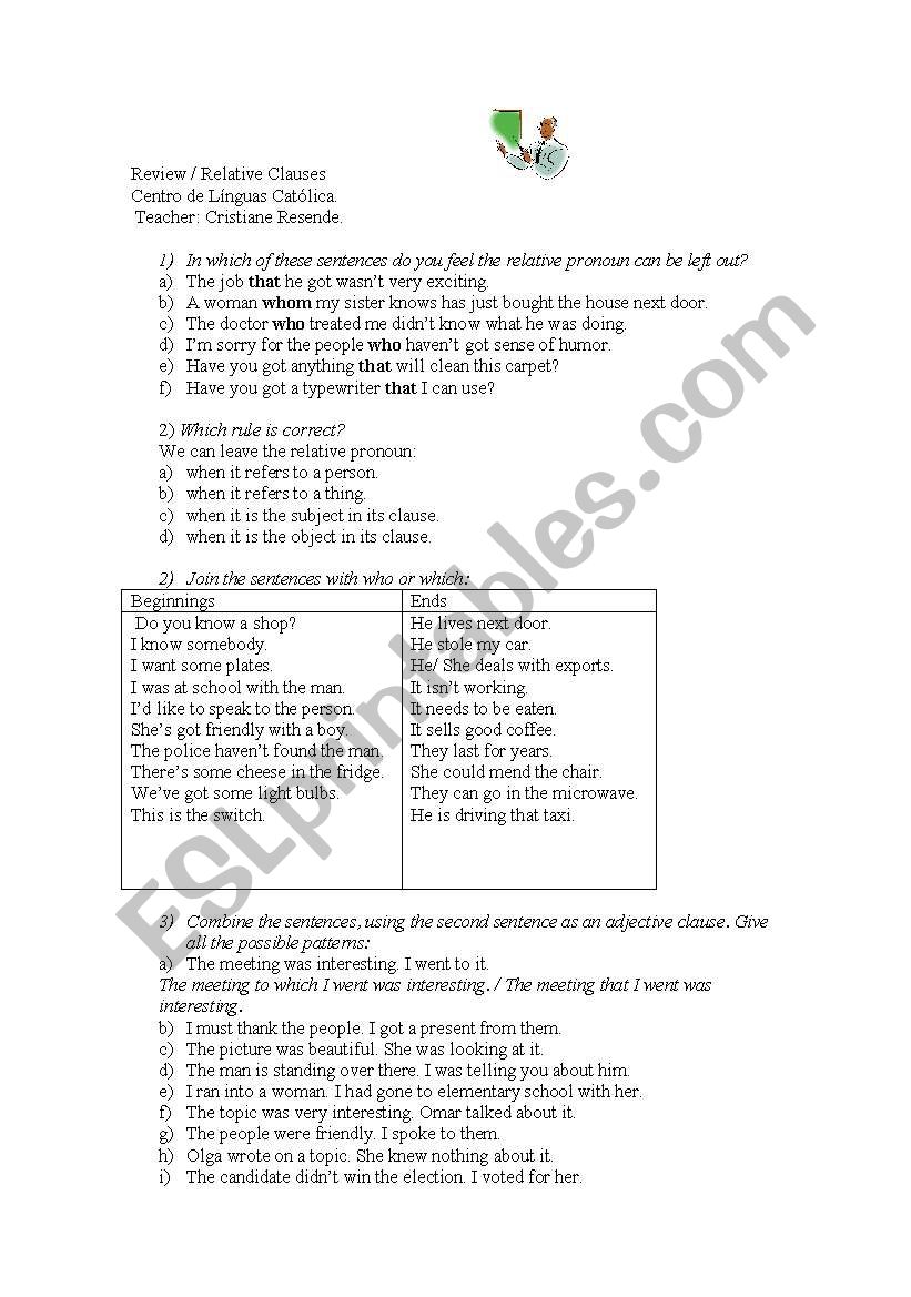 Review relative clauses worksheet