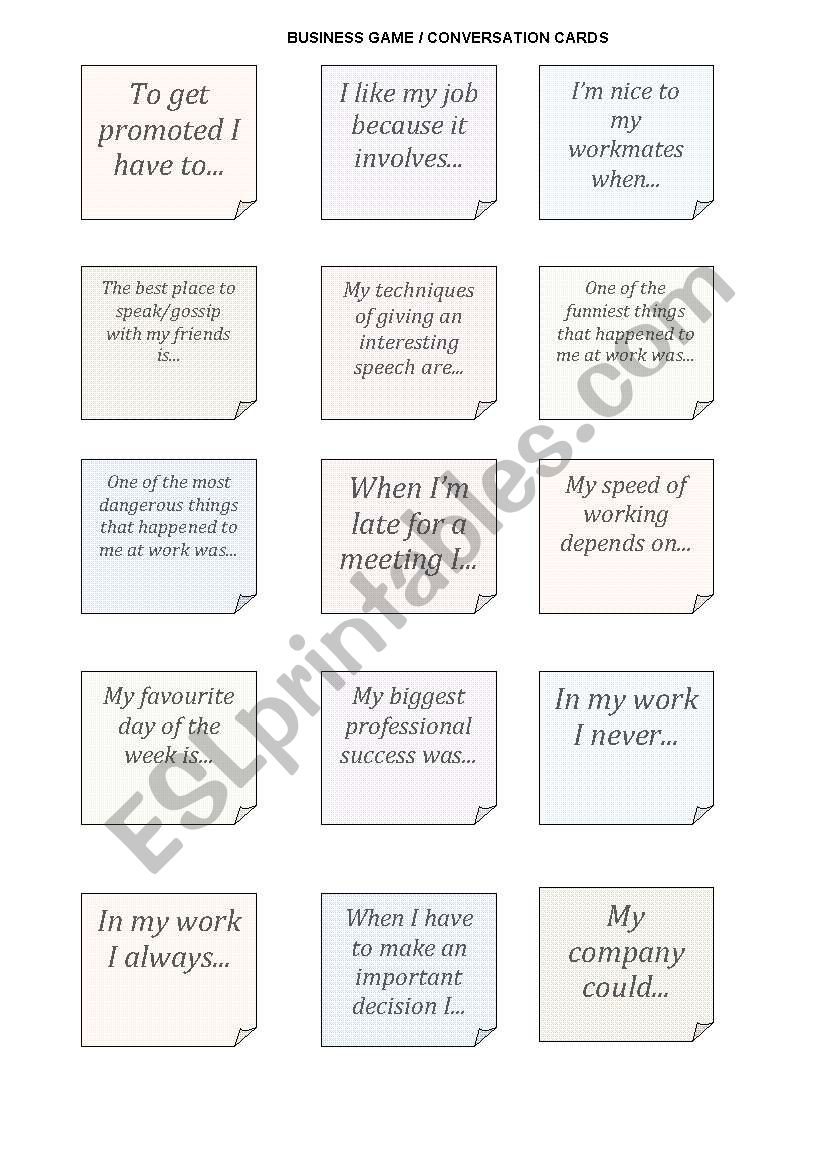 BUSINESS  GAME / COVERSATION  CARDS