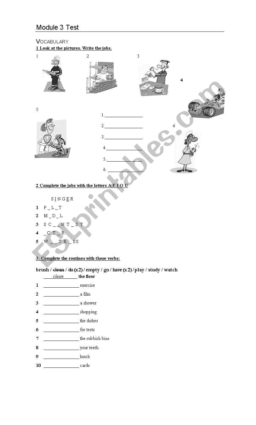 1 year Test worksheet