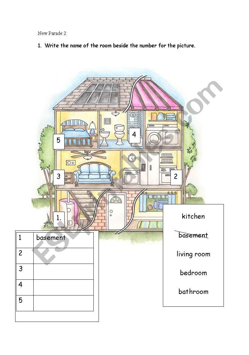 Rooms in the House worksheet