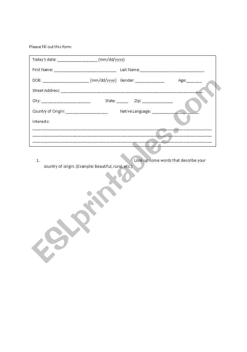 Practice Form worksheet