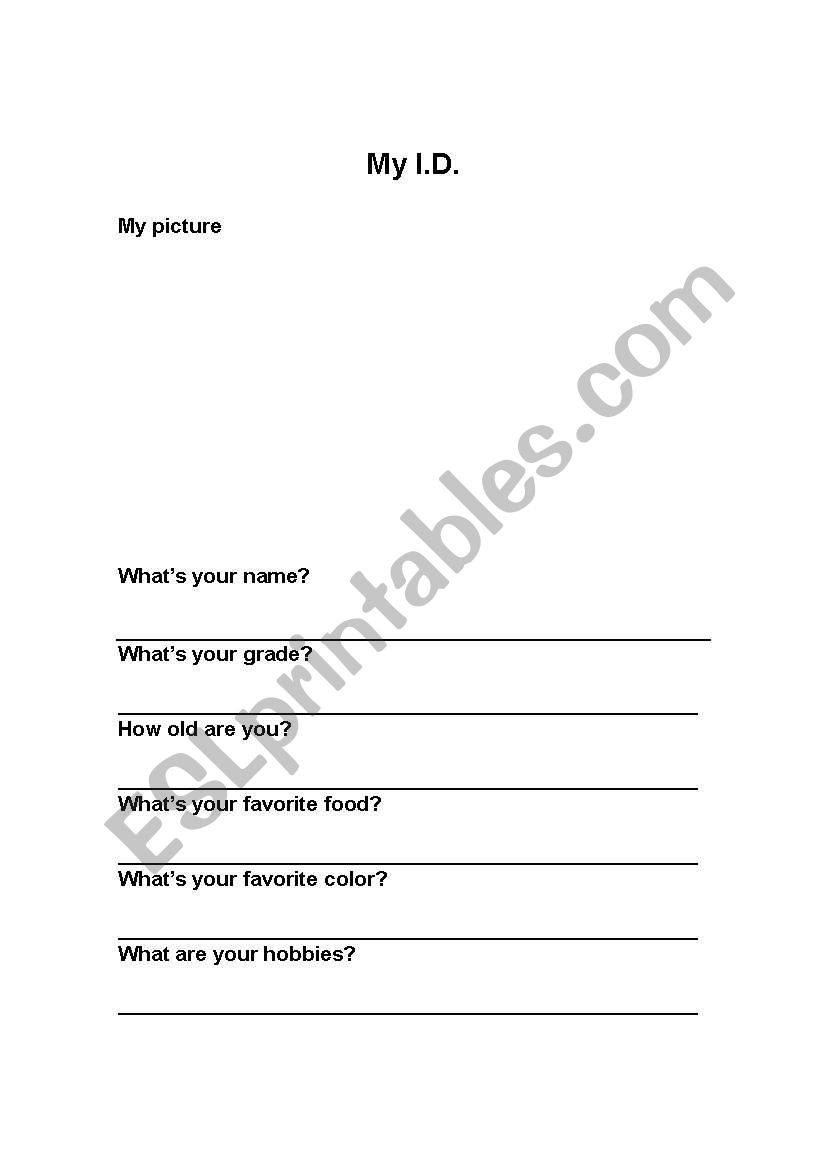 My ID worksheet