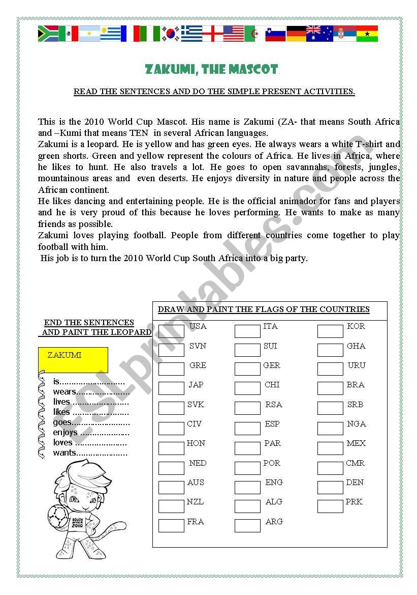 ZAKUMI, the mascot worksheet