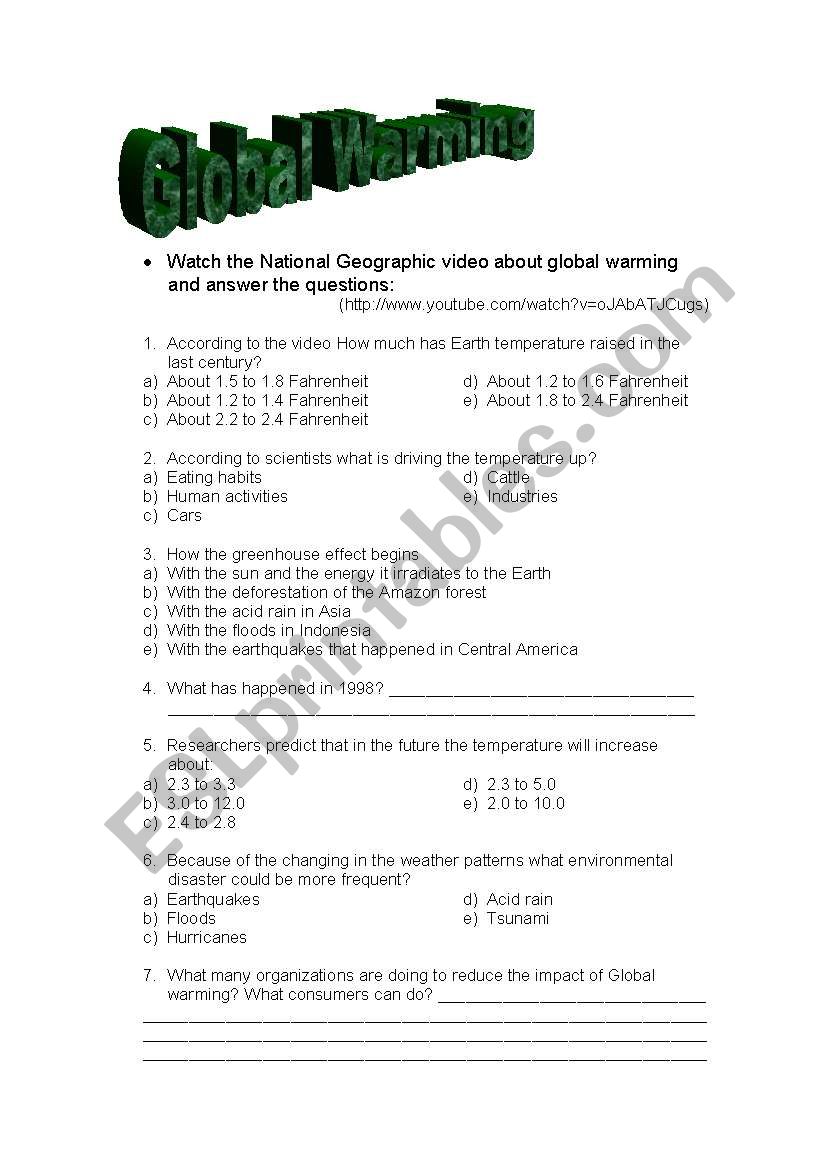 Global Warming - Video Actitvity