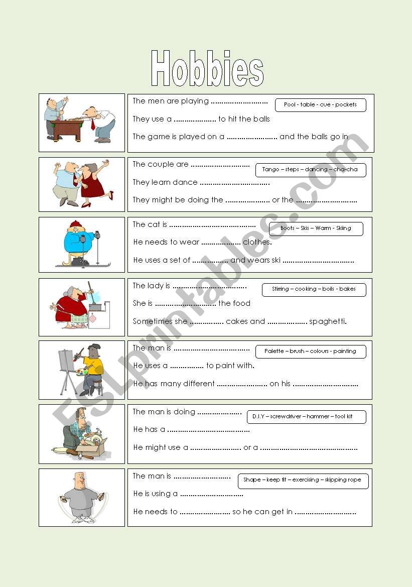 Hobbies worksheet