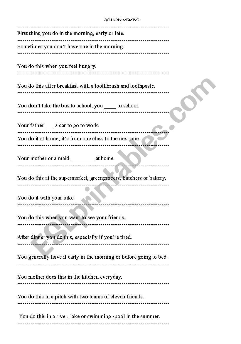 Action verbs worksheet