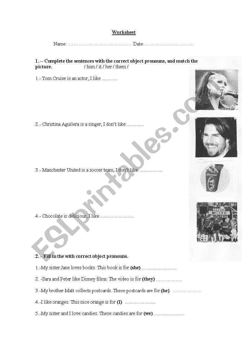 Object pronoun worksheet