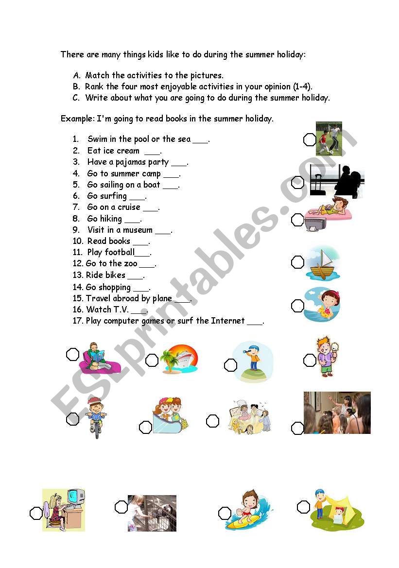 summer holiday activities esl worksheet by liati