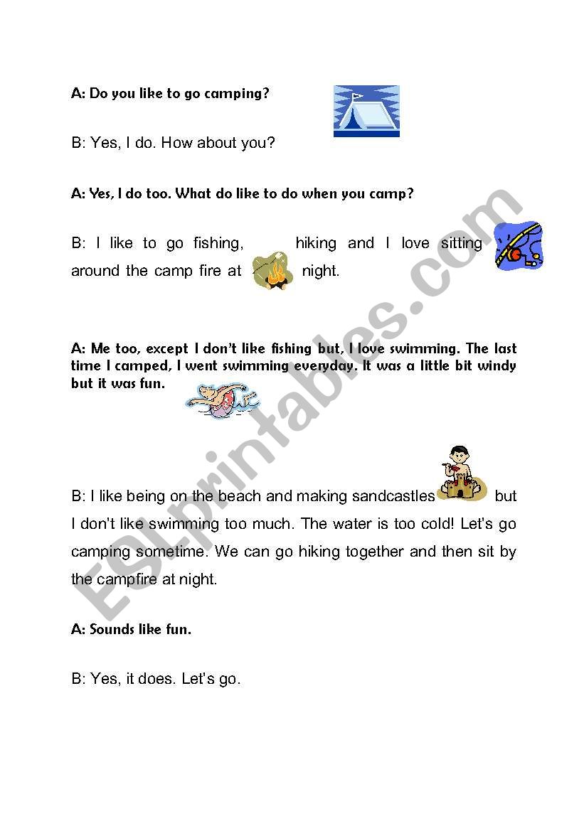 Camping  dialog worksheet
