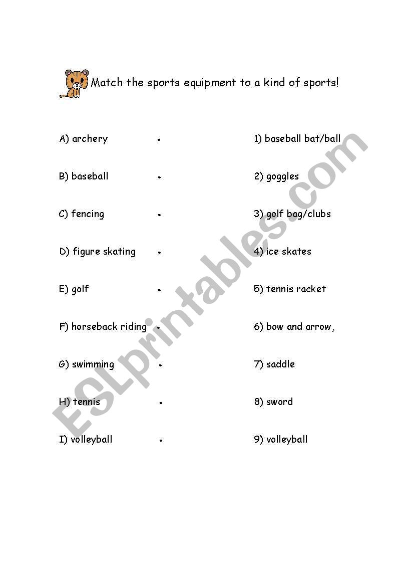 Sports Worksheet(equipment) worksheet