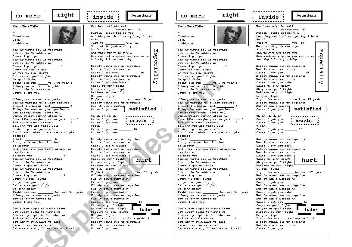 SONG: DONT MATTER  BY AKON worksheet