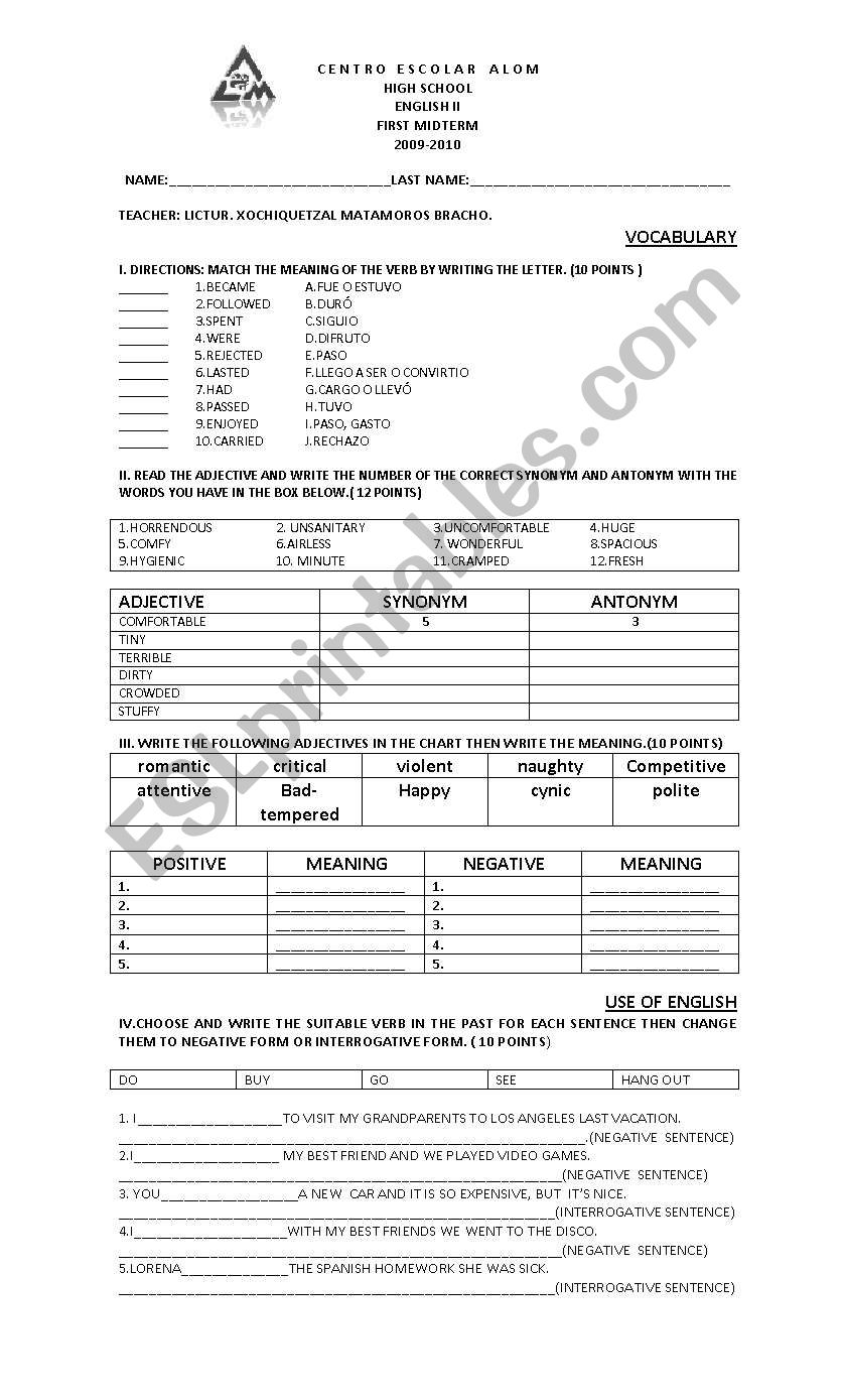 adjectives worksheet