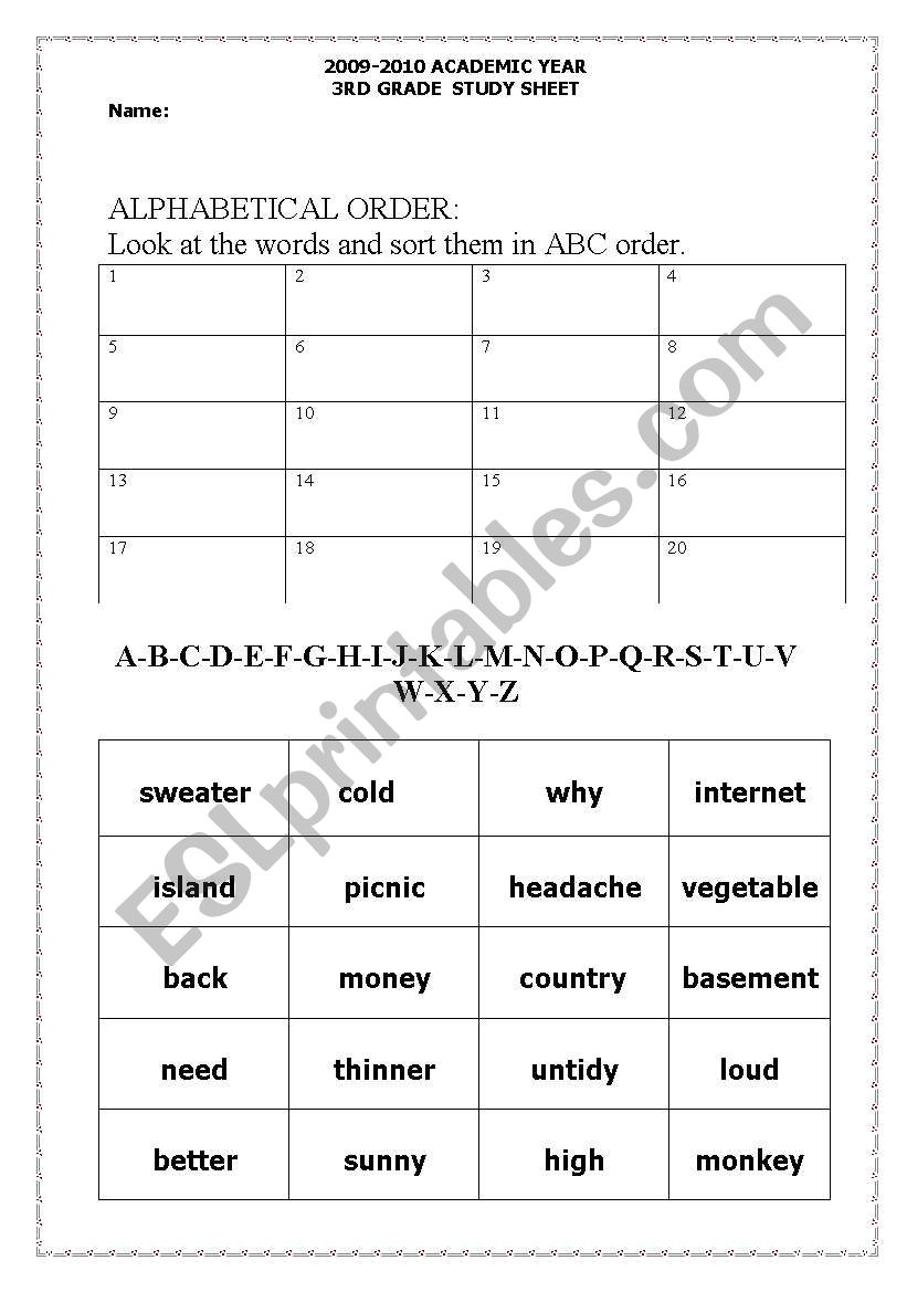 alphabetical order worksheet