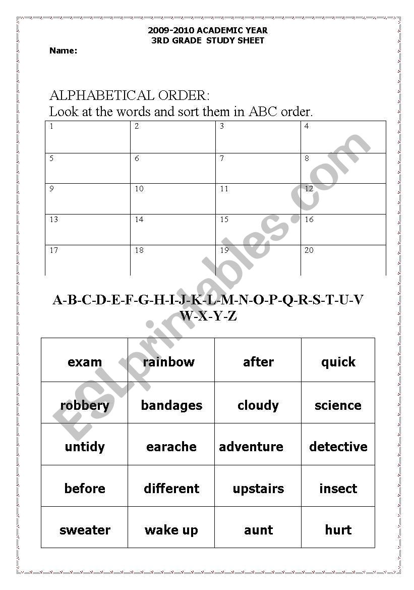 alphabetical order worksheet