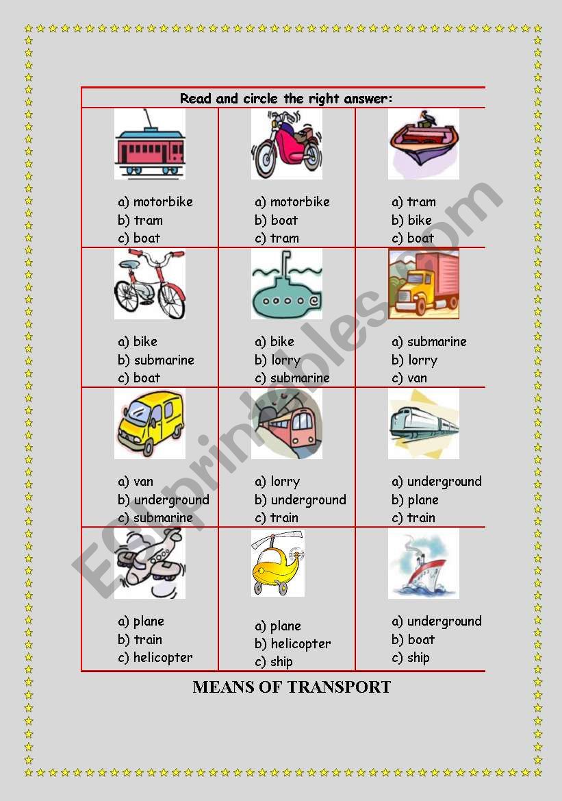 Means of transport worksheet