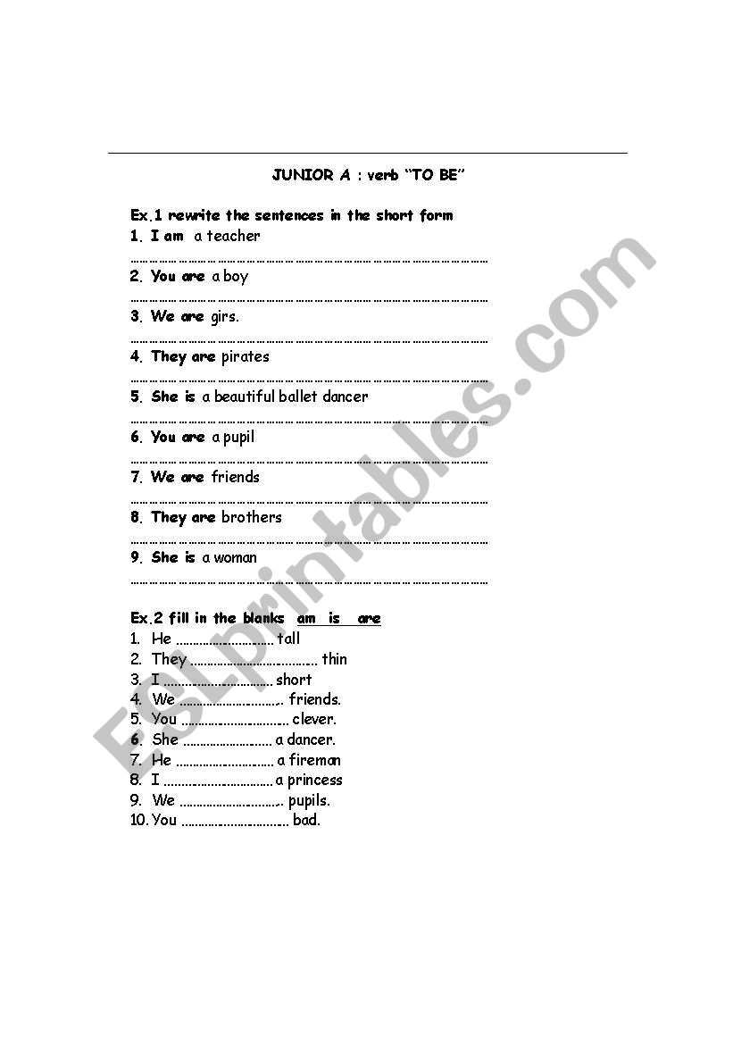 THE VERB TO BE worksheet