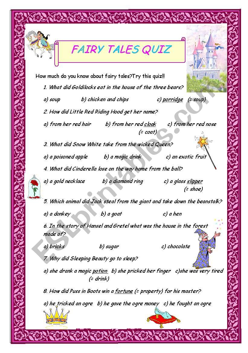Fairy Tales Quiz worksheet