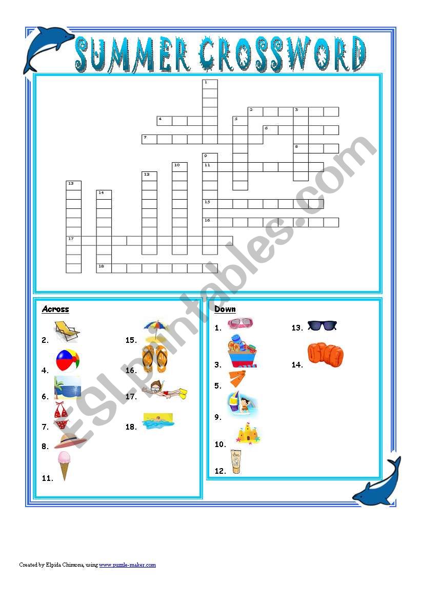 summer crossword + key + grayscale version