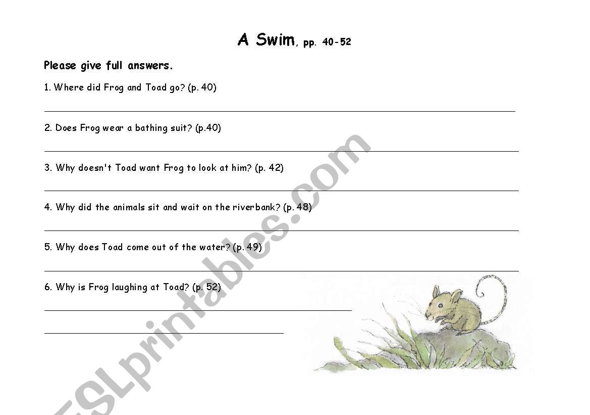 exercises for the book Frog and Toad are Friends by Arnold Lobel, part 3