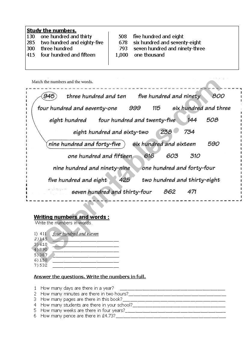 NUMBERS worksheet