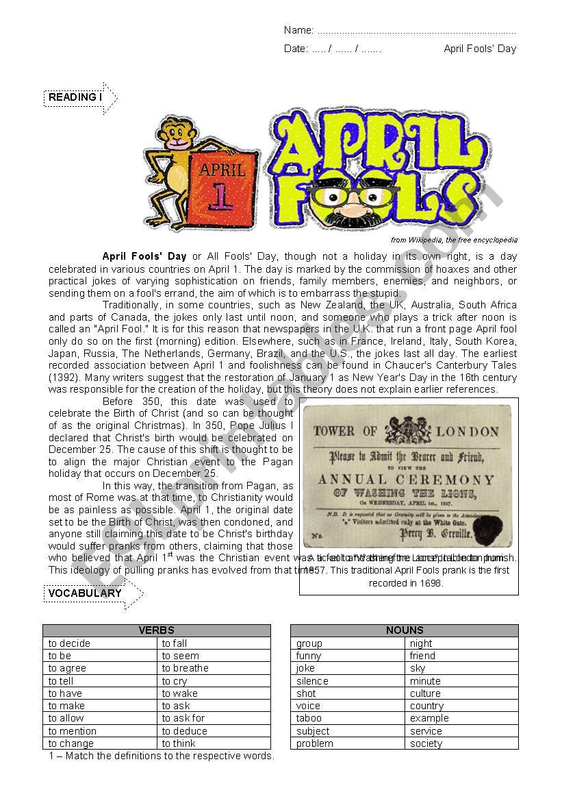 April Fools worksheet