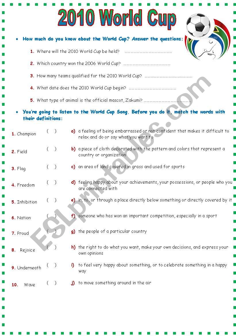 Waving Flag - World Cup Song worksheet