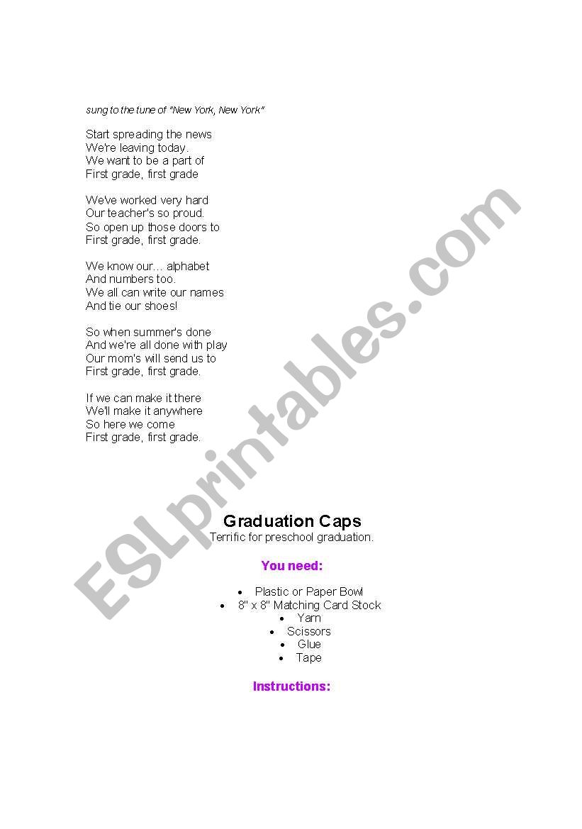 Graduation songs worksheet