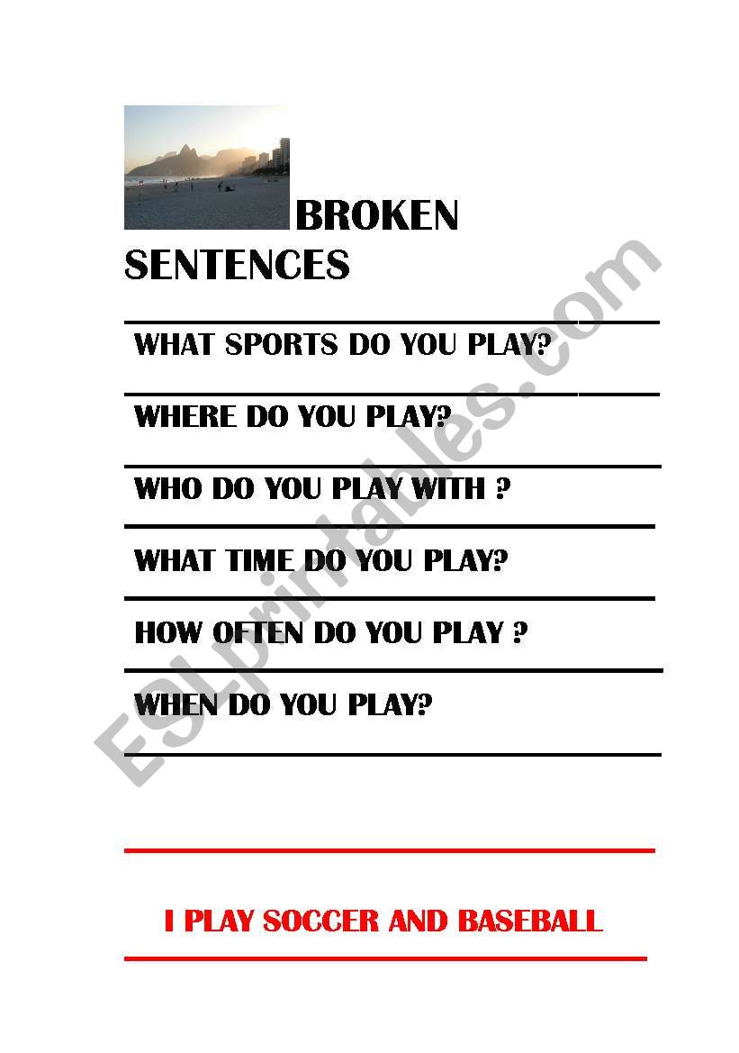 BROKEN SENTENCES worksheet