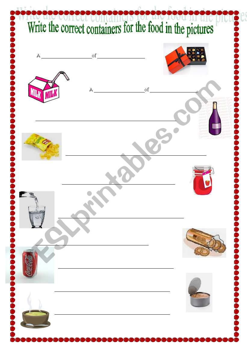 Food Containers I worksheet