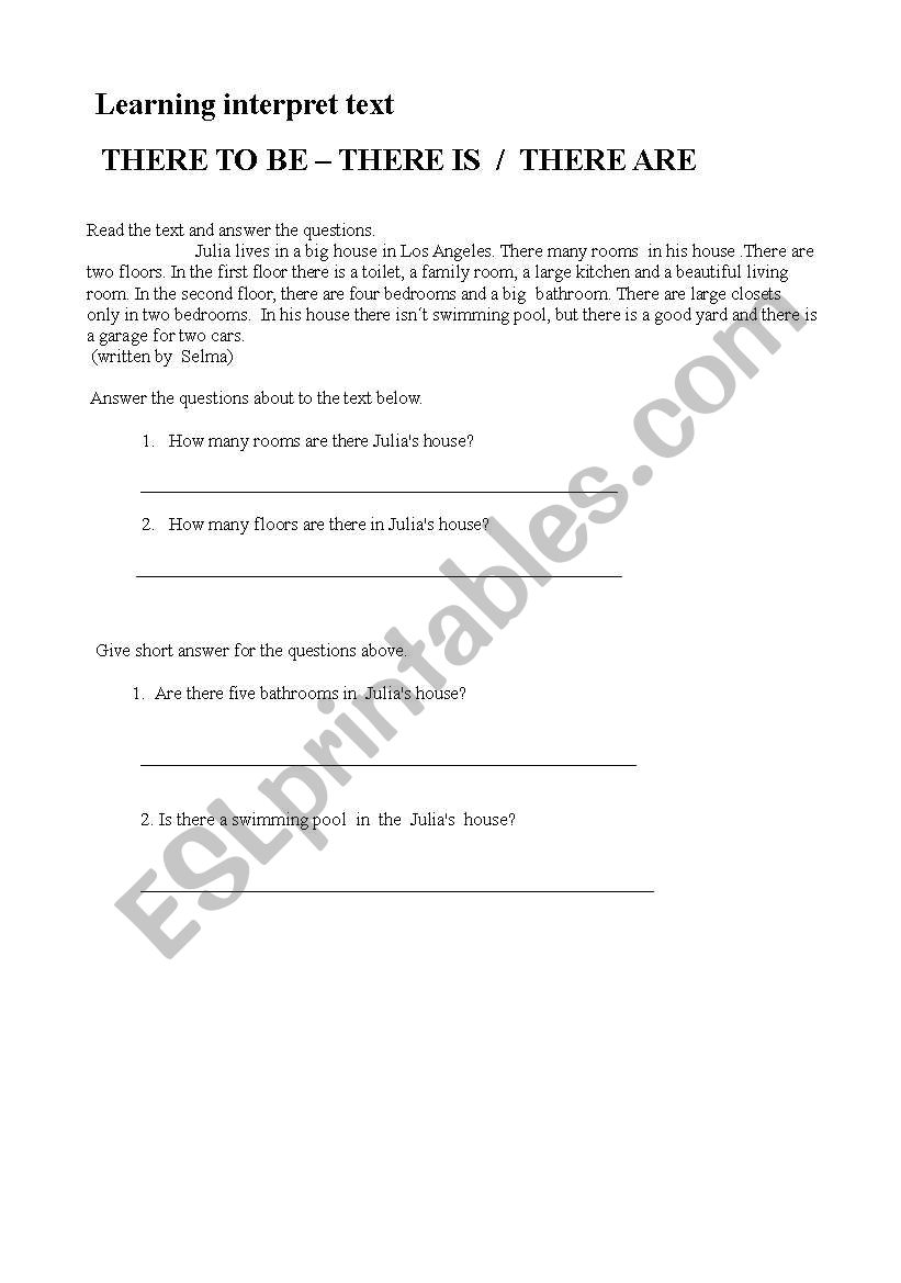 Learning interpret text worksheet