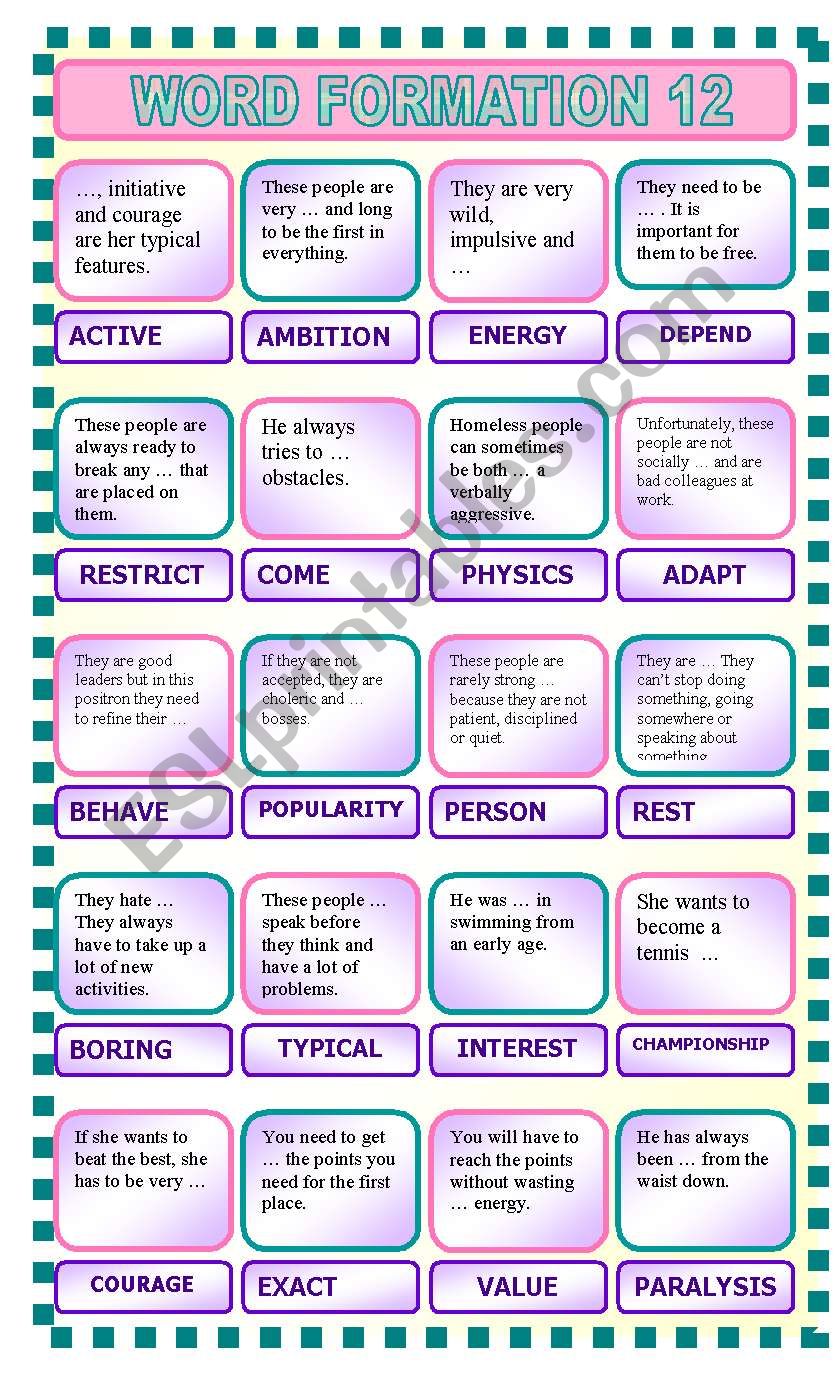 Word formation 12 worksheet