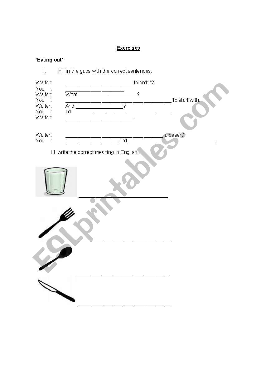 Eating out worksheet