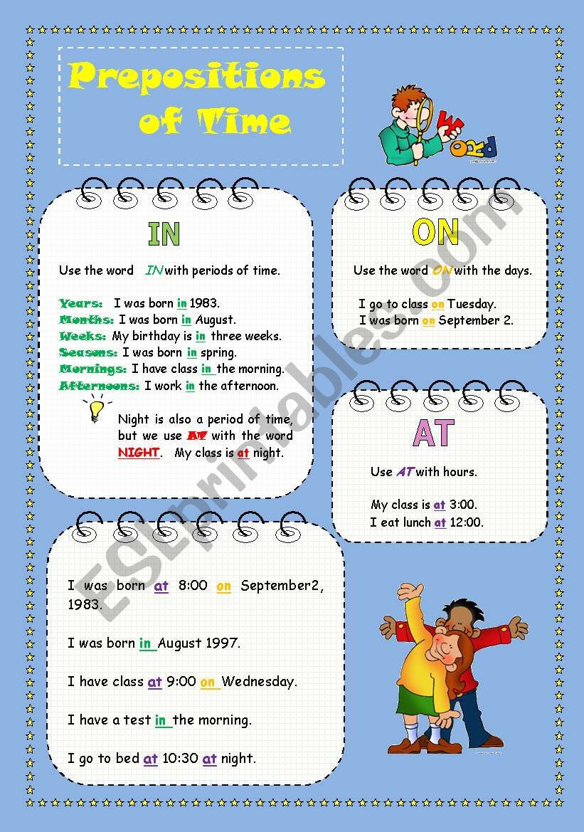 Prepositions of time worksheet