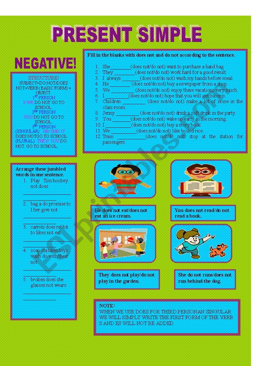 PRESENT SIMPLE NEGATIVE 2 worksheet