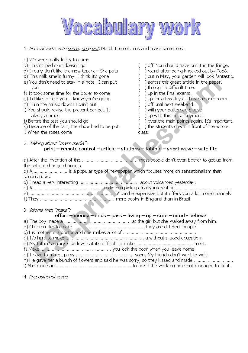 PREFIXES, SUFIXES, PREPOSITIONAL VERBS, PHRASAL VERBS - 4 pages-