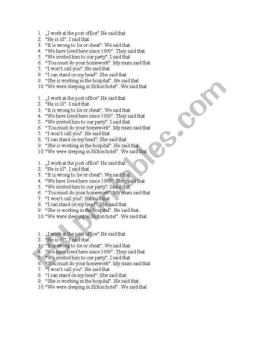 Reported speech worksheet