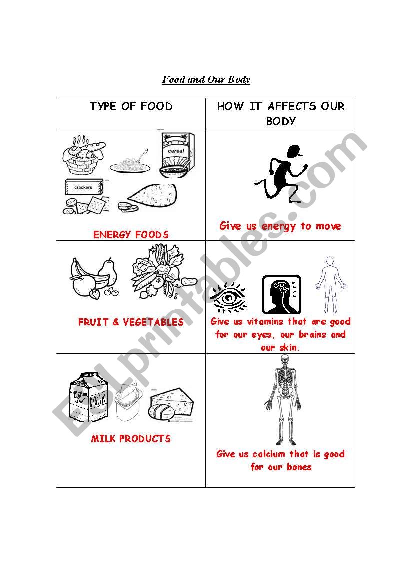 Food and Our Body worksheet