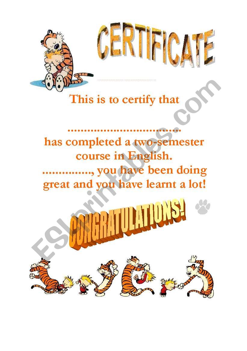 Certificate in English with Calvin and Hobbes 