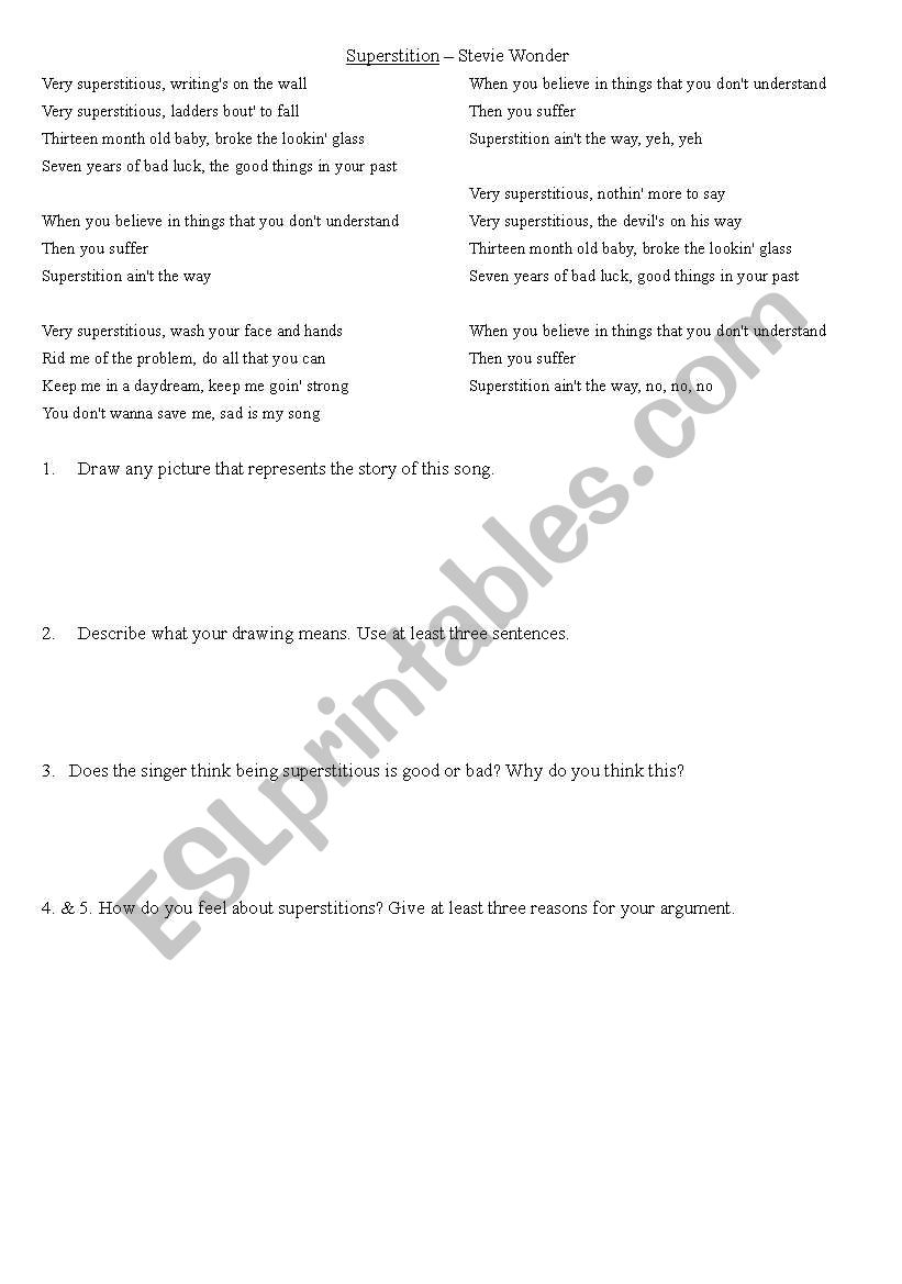 Superstition worksheet